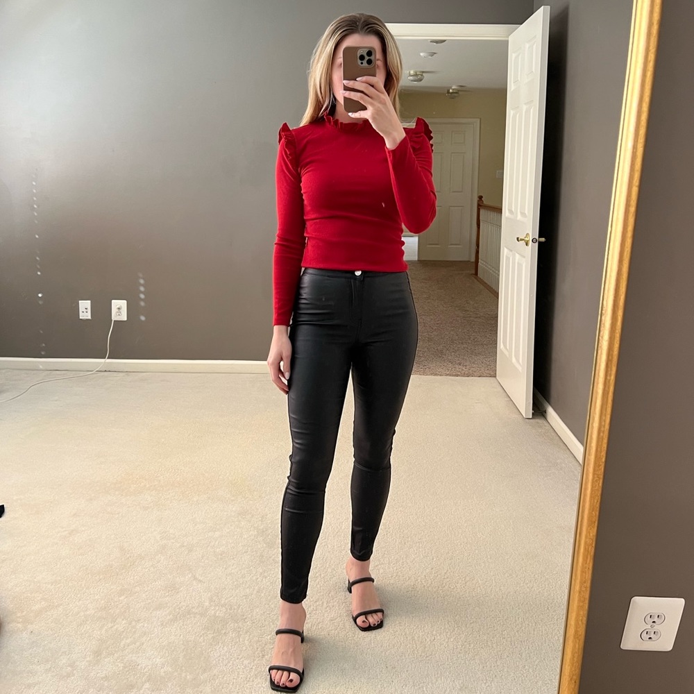 Long sleeve Red ruffle top. Comfy and stretchy material.
